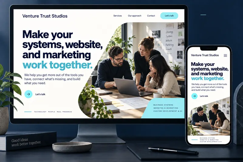 Illustrative Velociteam Studios website design shown on desktop and mobile.